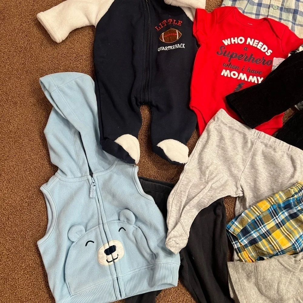 Bundle of 17 Pieces of Boys Clothes Size 3-6 Months Footies, Shorts, Pants, Sets